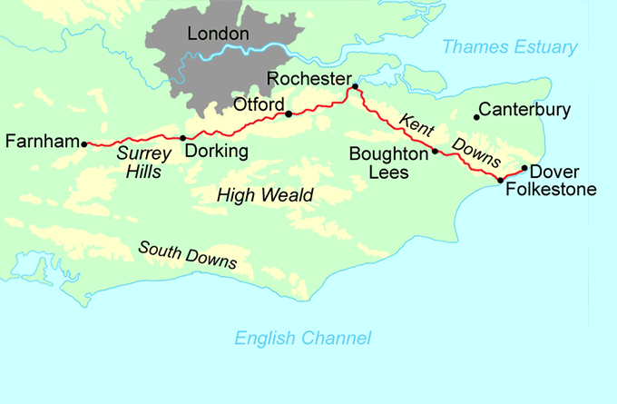 North Downs Way via Folkestone map